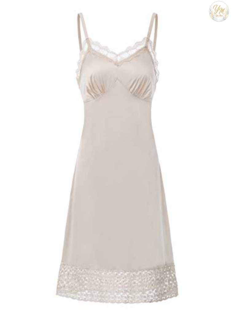 Silk Slip For Under Dress Adjustable Spaghetti Strap Lace Trim Full Slip Women